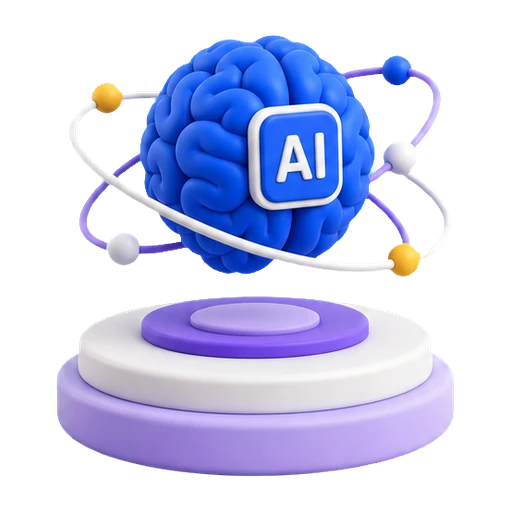 About Us Three-dimensional AI workflow symbol